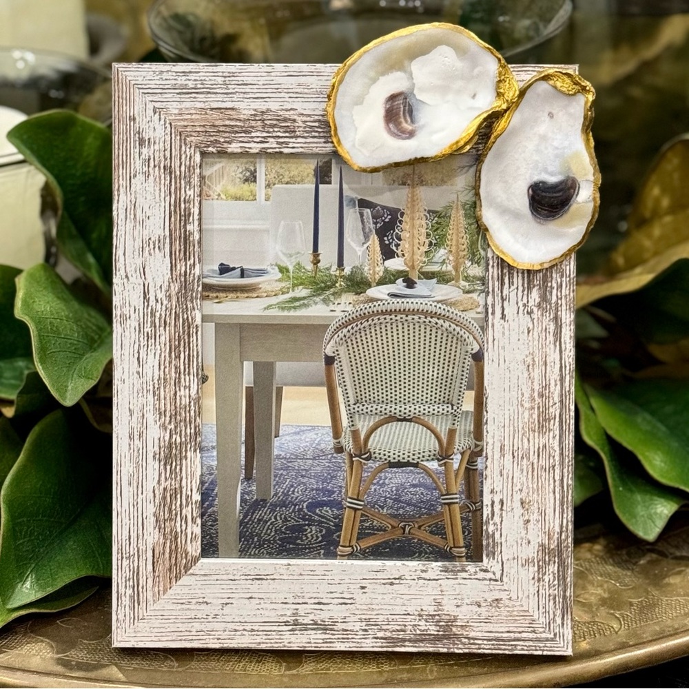Hand Crafted Gold Leaf Oyster Shell White Washed Frame